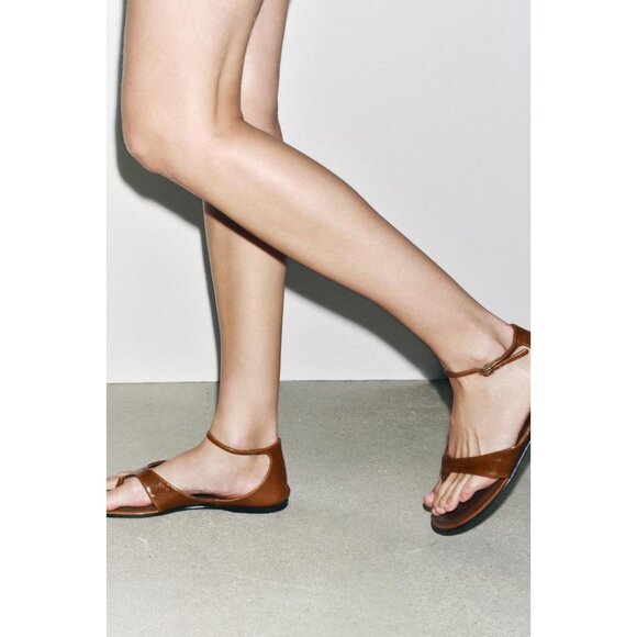 ZARA LEATHER TOE POST SANDALS - Picture 2 of 5
